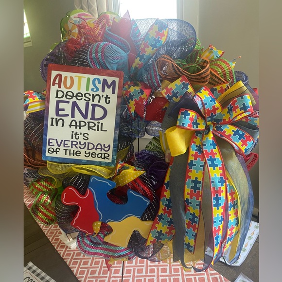 Autism Awareness Wreath,April is For Autism,Spring Decor - Picture 2 of 3